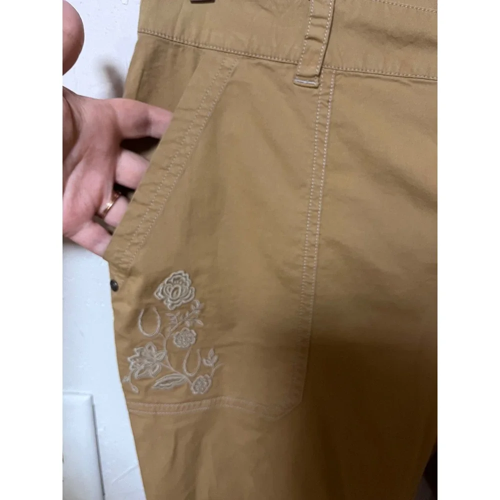 EQL by Kerrits Womens Tan‎ Khaki Floral Embroidered Jogger Utility Pants Size 10